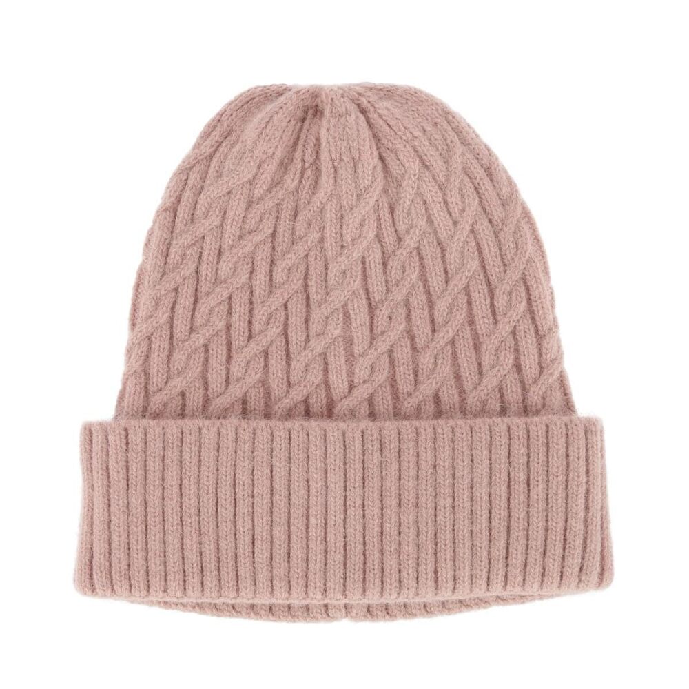 5354 Solid Braided Knit Winter Beanie Hat, Pink
